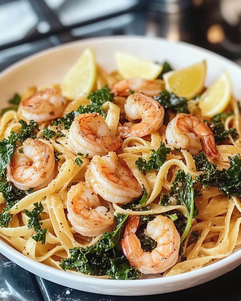 Lemon Shrimp Pasta with Kale