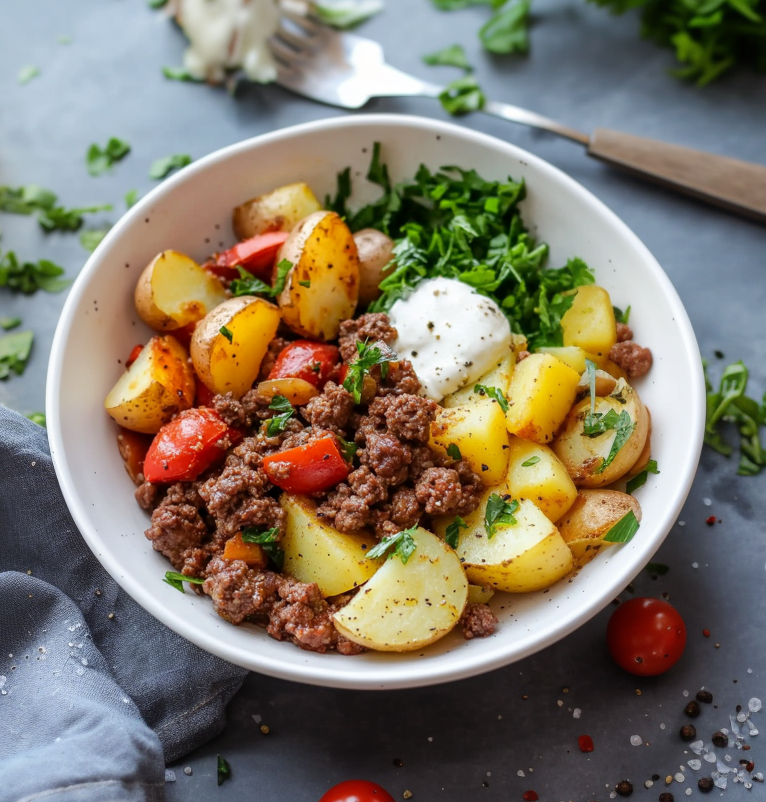 Healthy Ground Beef & Potatoes Bowl