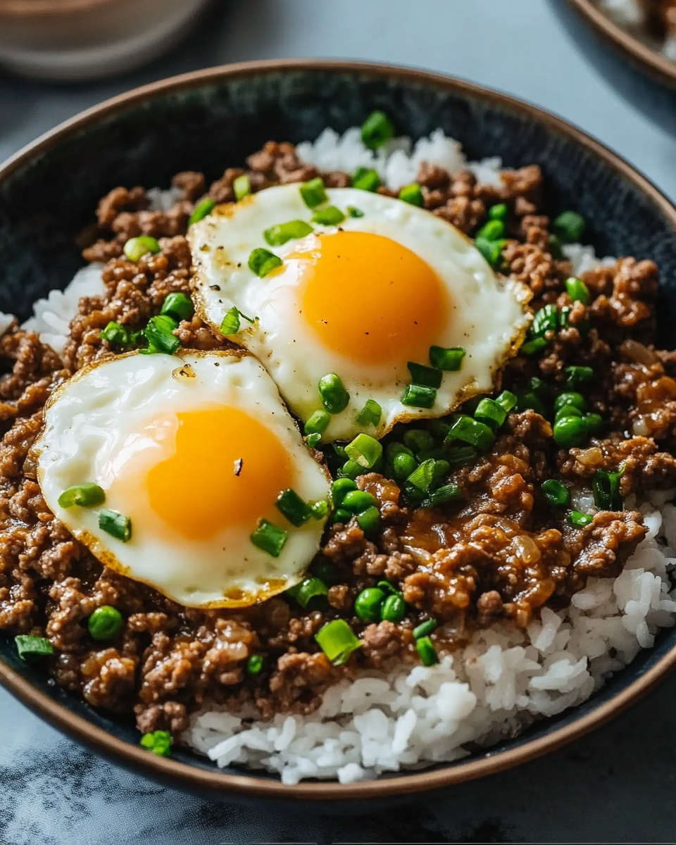 Cantonese Ground Beef Rice and Eggs
