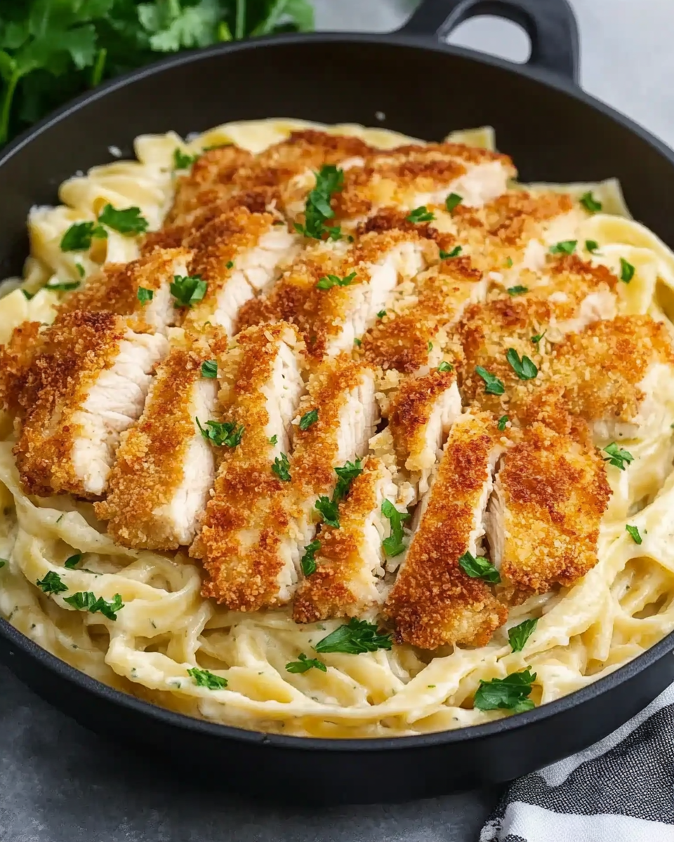 Crispy Chicken Fettuccine Alfredo