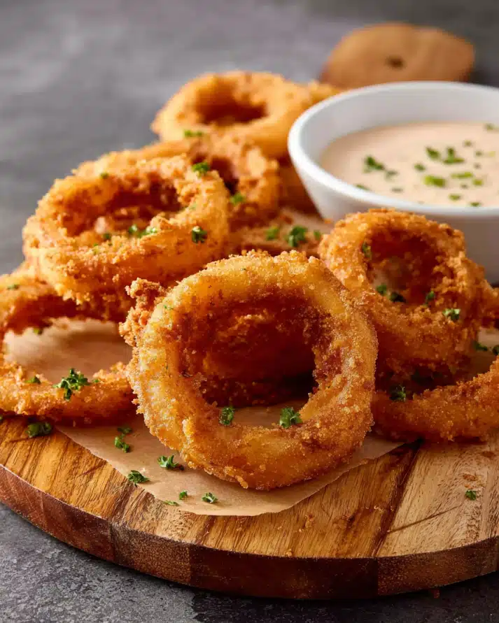 Crispy Onion Rings with Garlic-Soy Dip