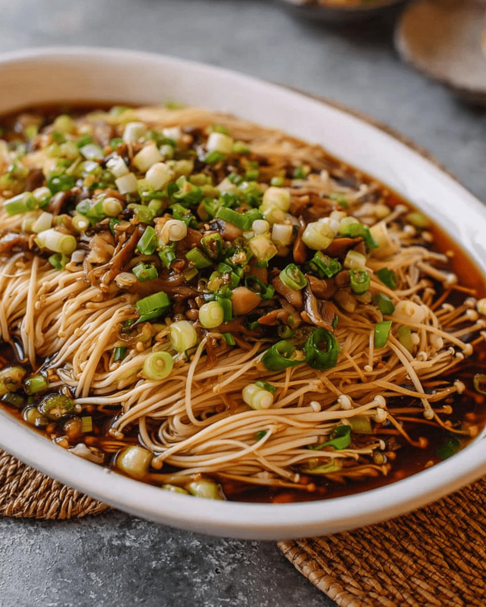 Enoki Mushrooms with Garlic & Scallion Sauce