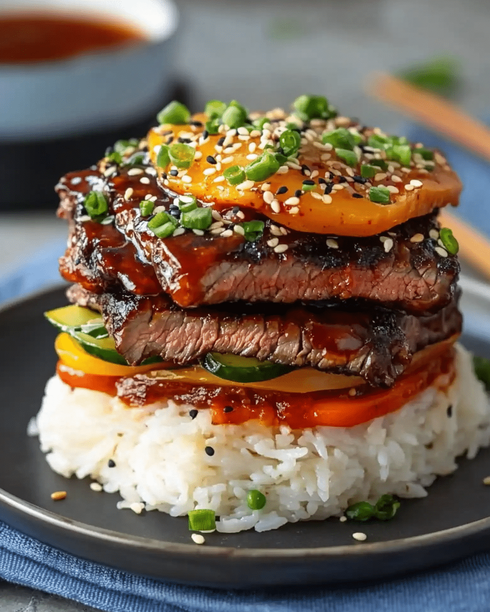 Korean BBQ Beef Rice Stack