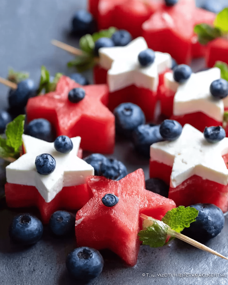 Patriotic Watermelon Feta Skewers