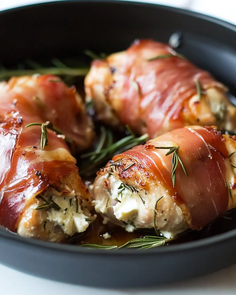 Goat Cheese Stuffed Rosemary Chicken in Prosciutto