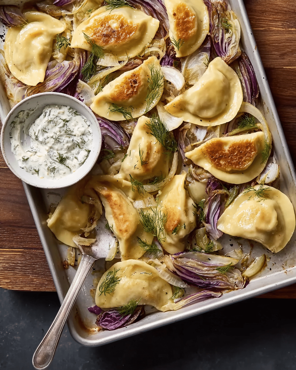 Sheet Pan Pierogi with Caramelized Cabbage, Onions, and Dill