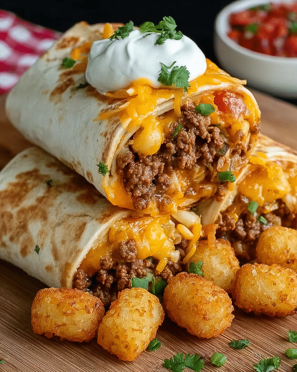 Cheesy Potato Burritos with Crispy Tots