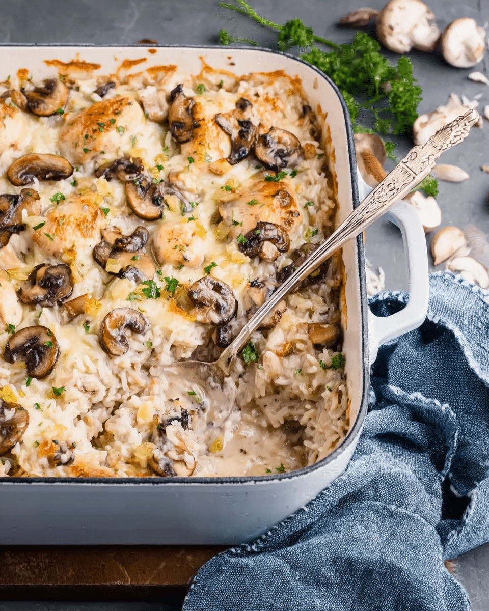 Mushroom Gruyere Chicken and Rice Casserole