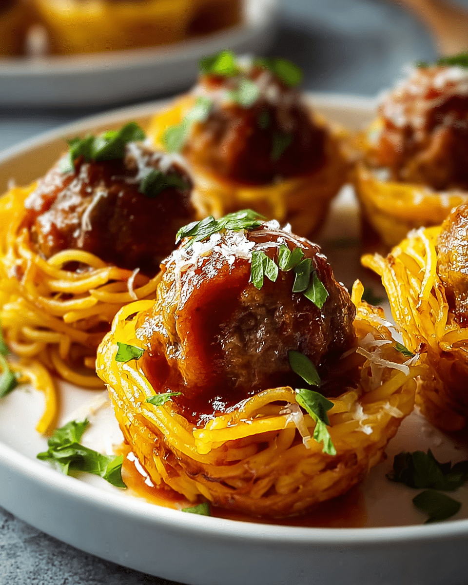 Meatballs in Spaghetti Nests