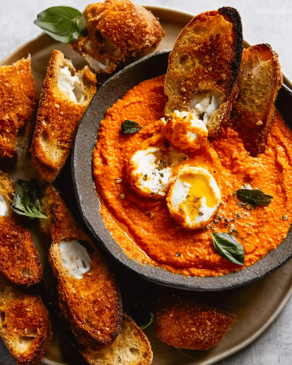 Fried Burrata with Romesco Sauce