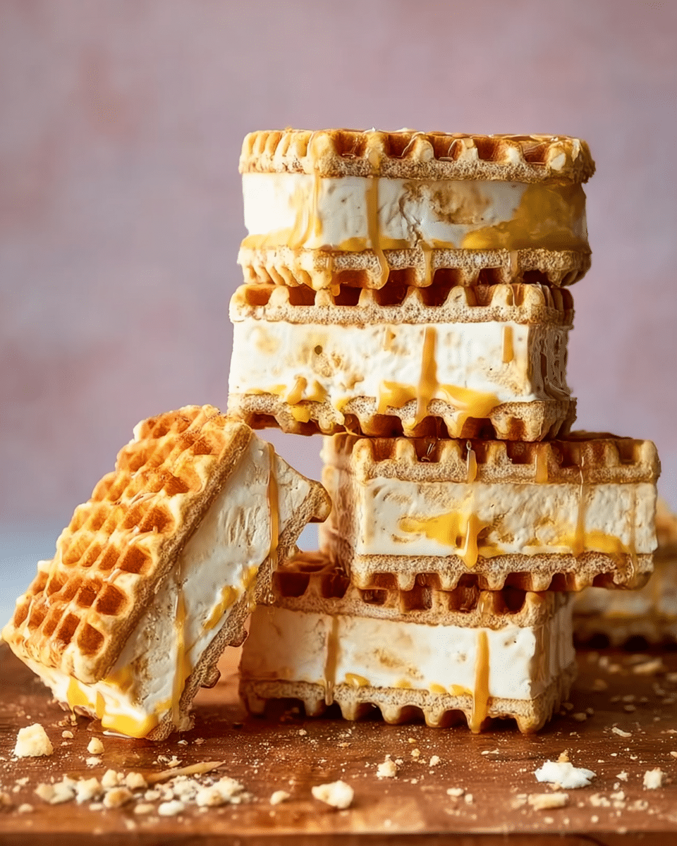 Mango and Miso Caramel Waffle Ice Cream Sandwiches
