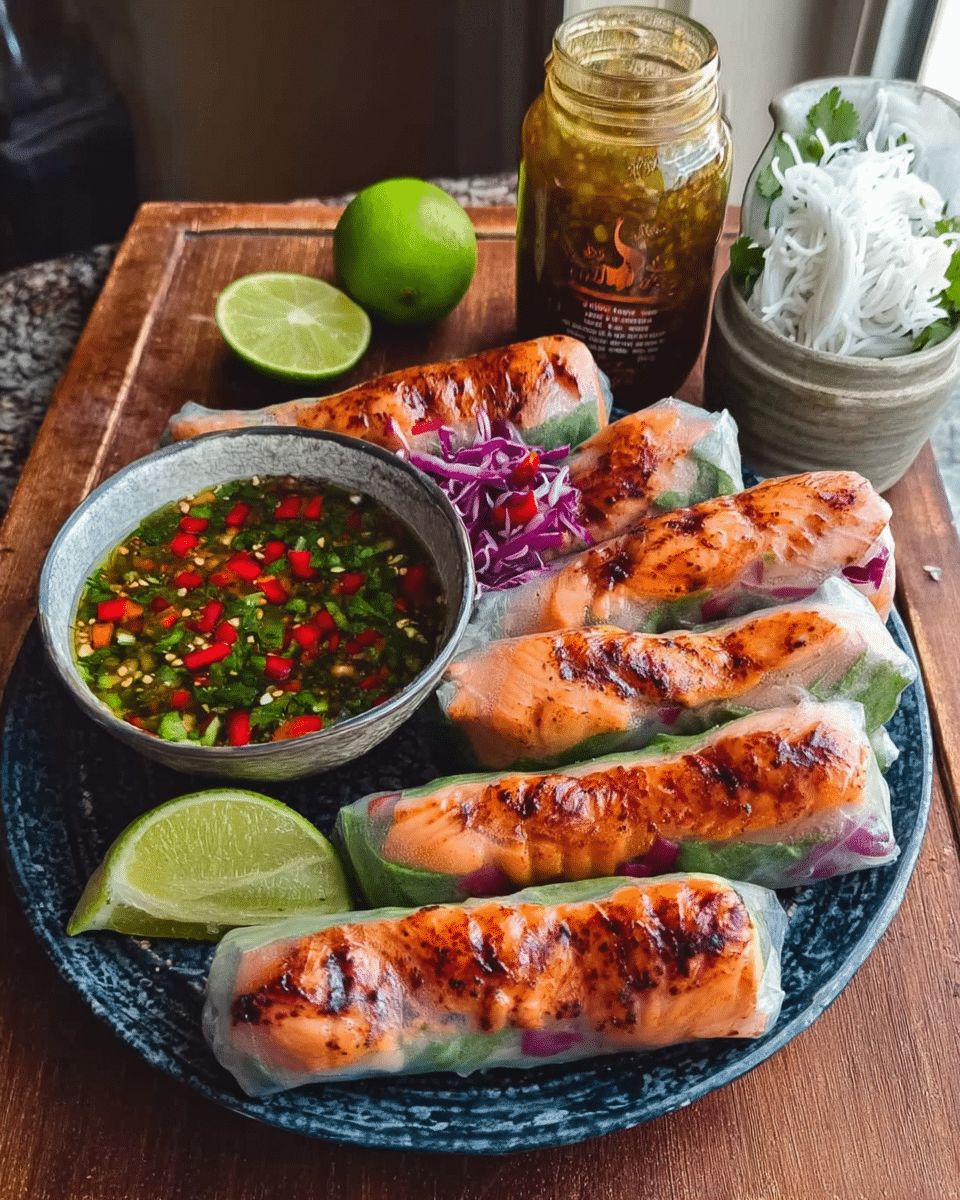 Vietnamese Baked Salmon Spring Rolls