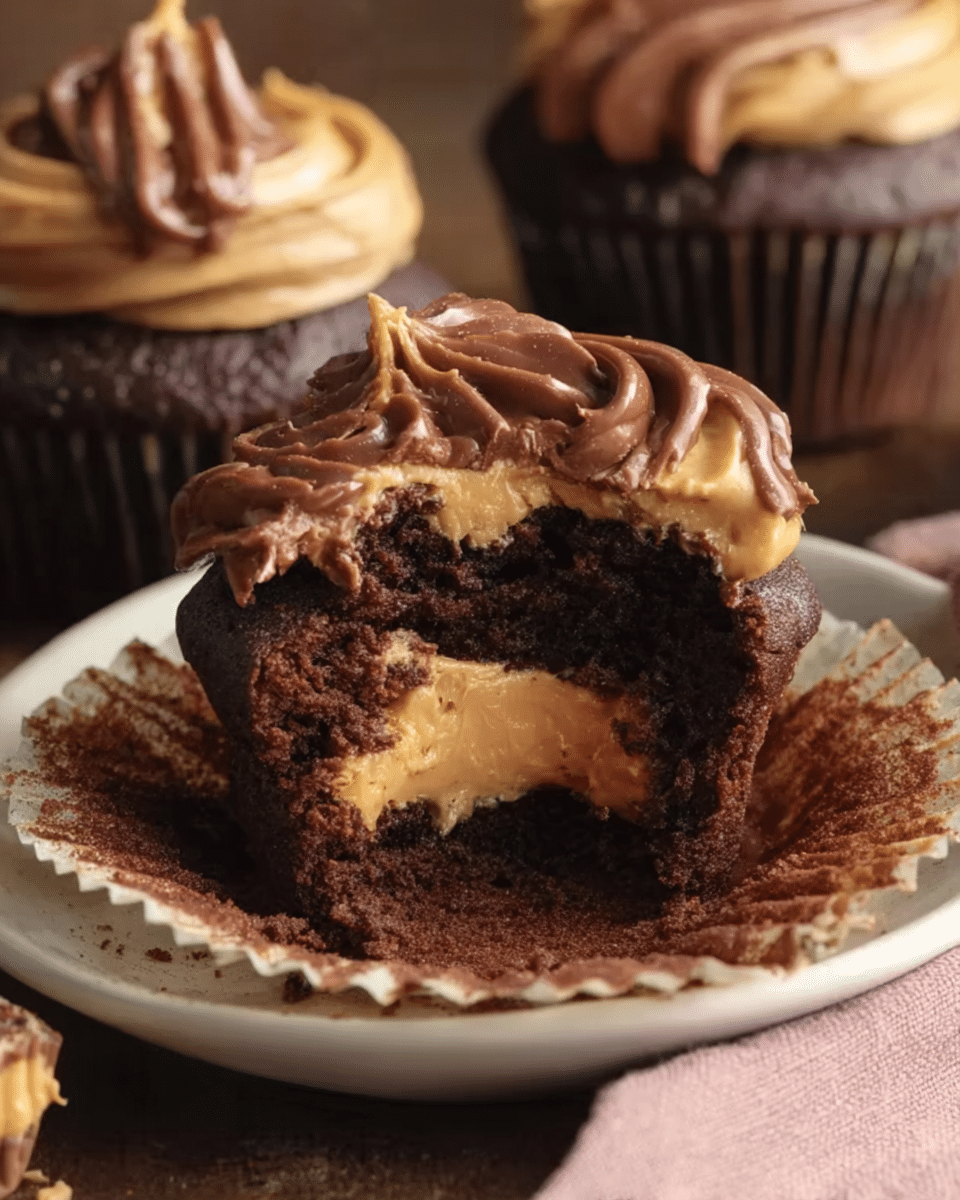 Chocolate Peanut Butter Stuffed Cupcakes
