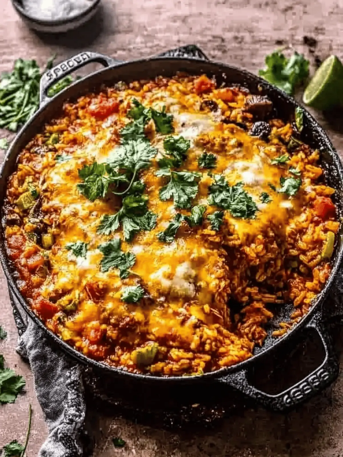 One Skillet Cheesy Salsa Chicken Rice Bake for Busy Nights