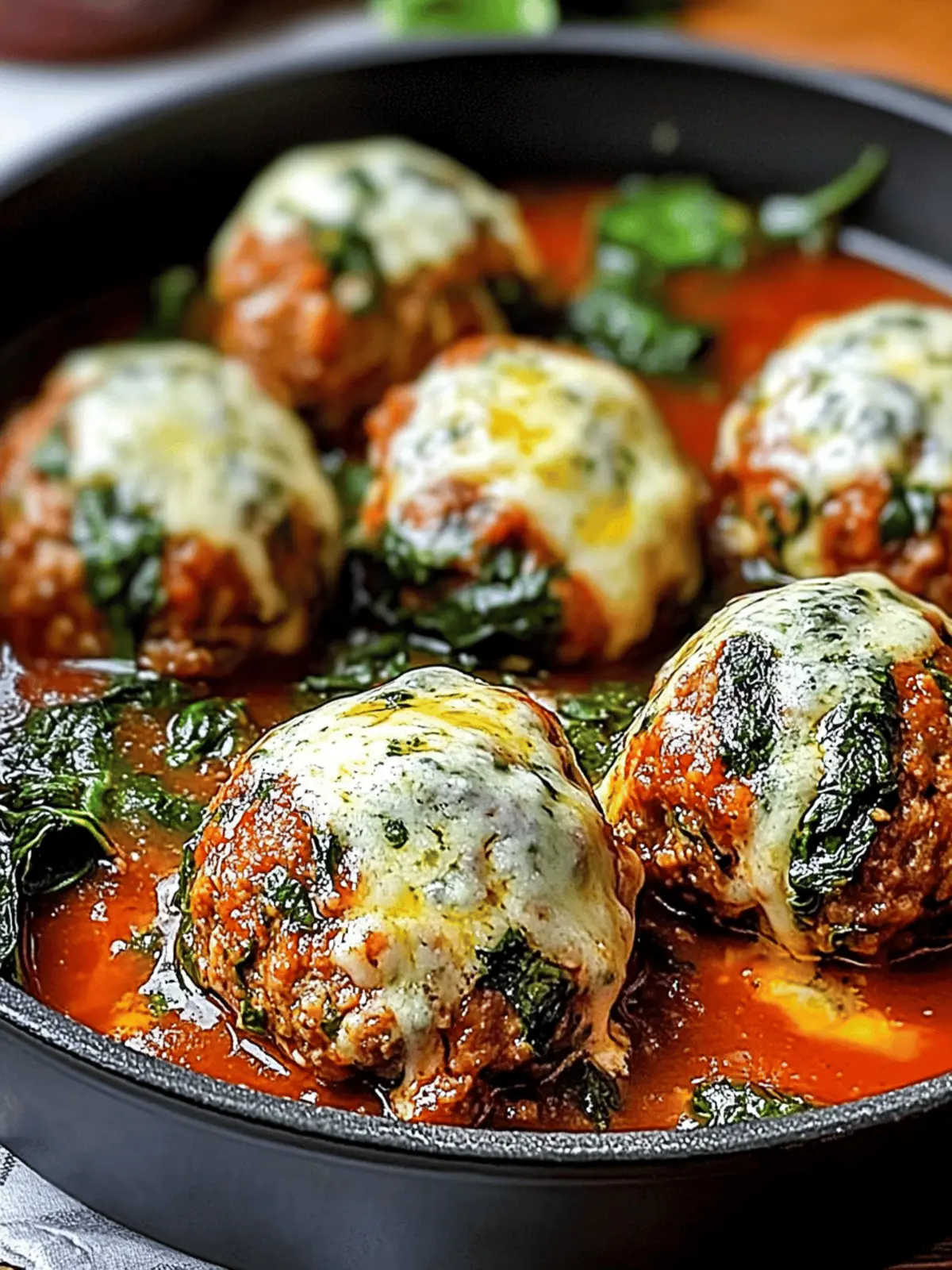 Spinach Garlic Meatballs Stuffed with Mozzarella