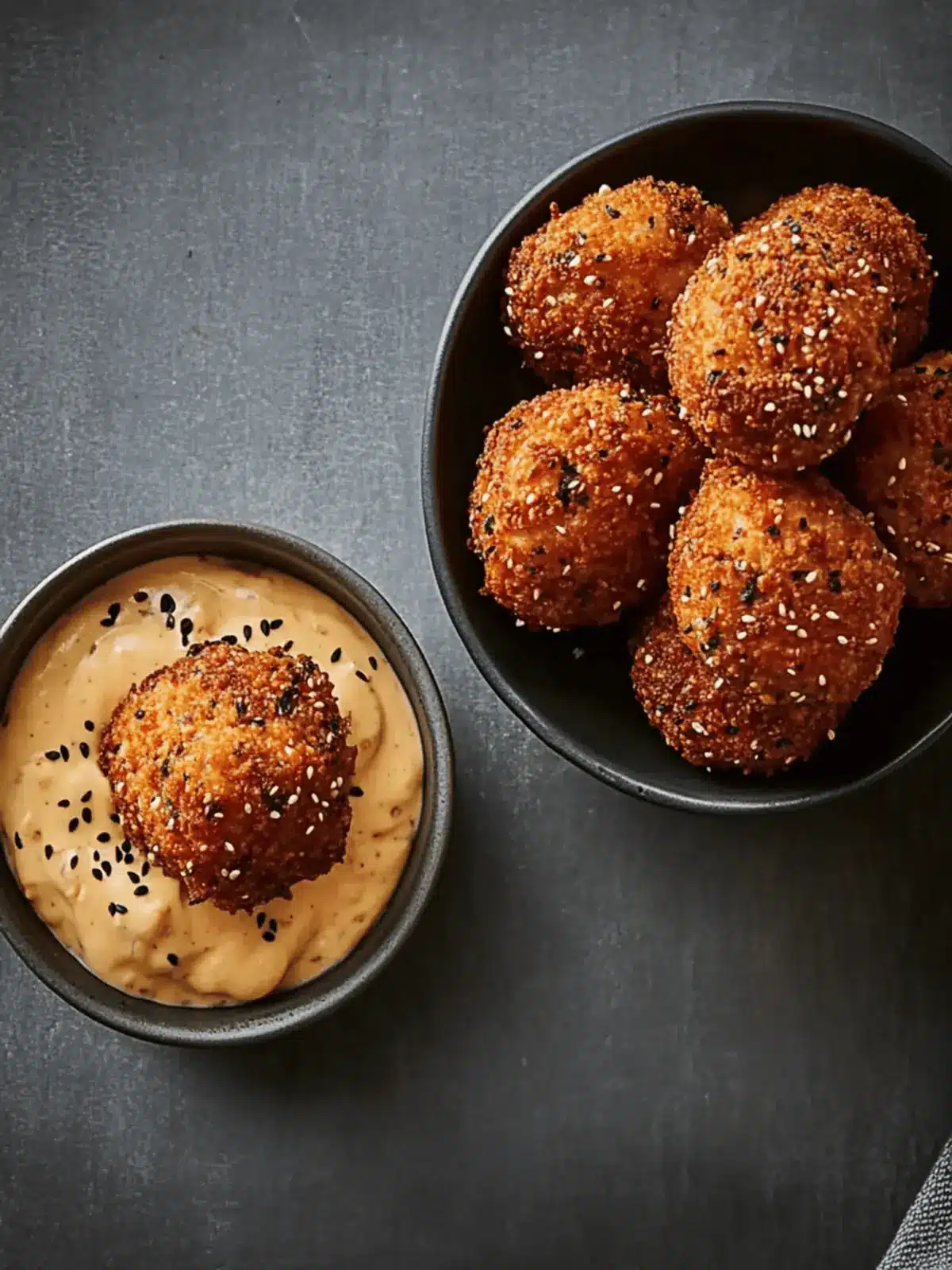 Cheese and kimchi croquettes with doenjang mayonnaise