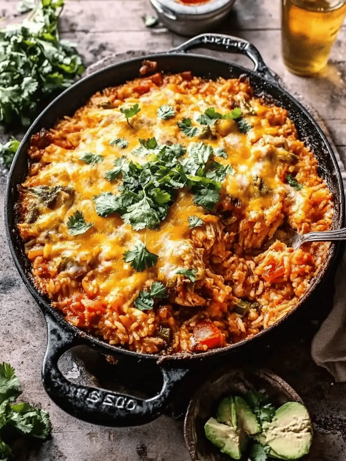 One Skillet Cheesy Salsa Chicken Rice Bake for Busy Nights