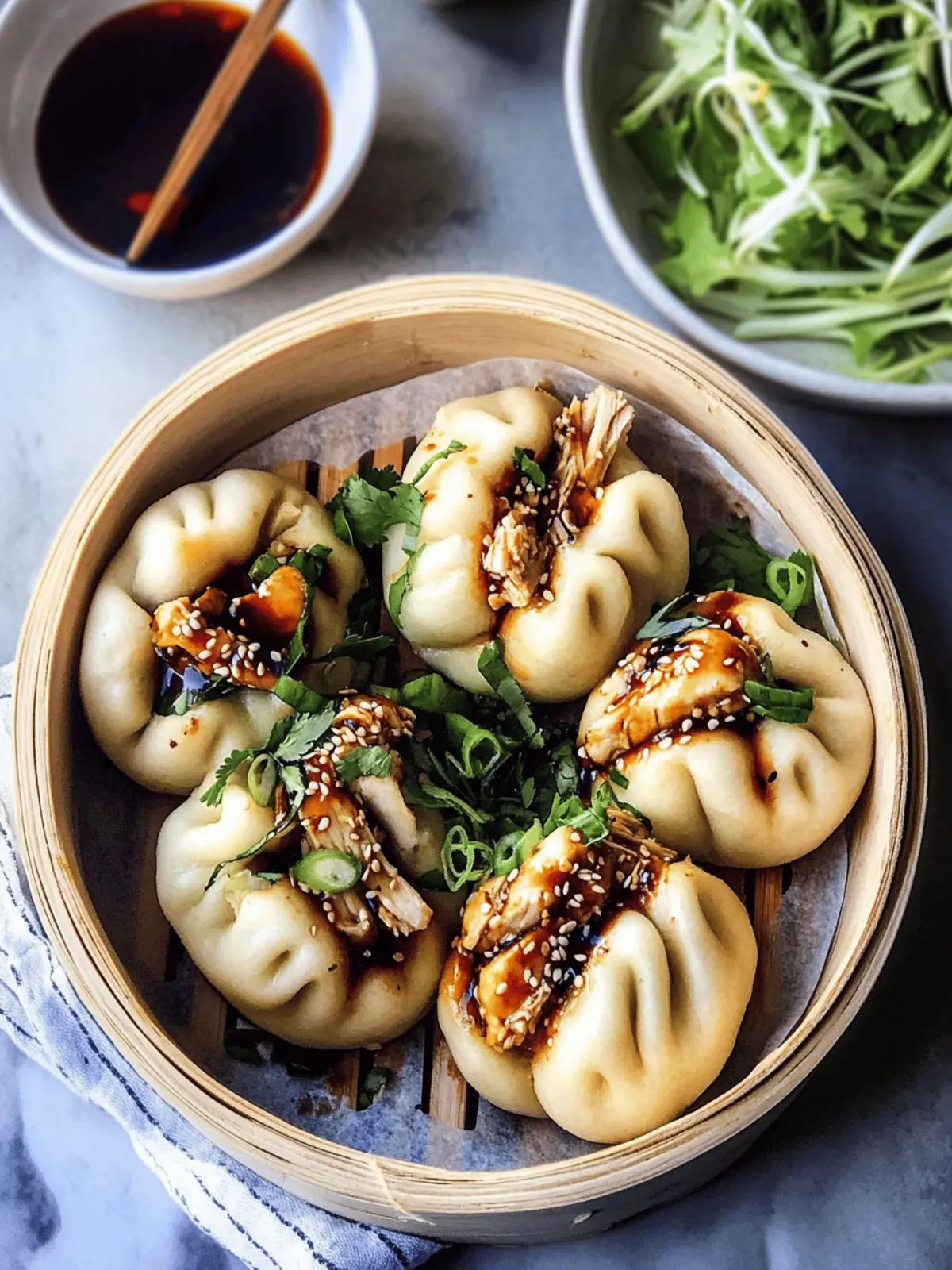 Sticky Korean Chicken Steamed Buns