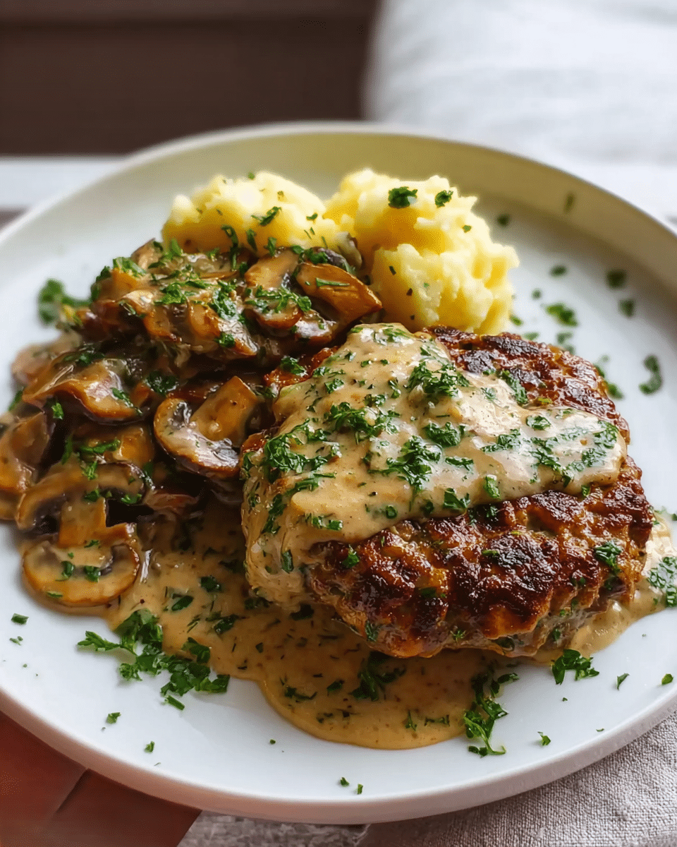 Pulled Hamburger Patties with Mushroom Sauce