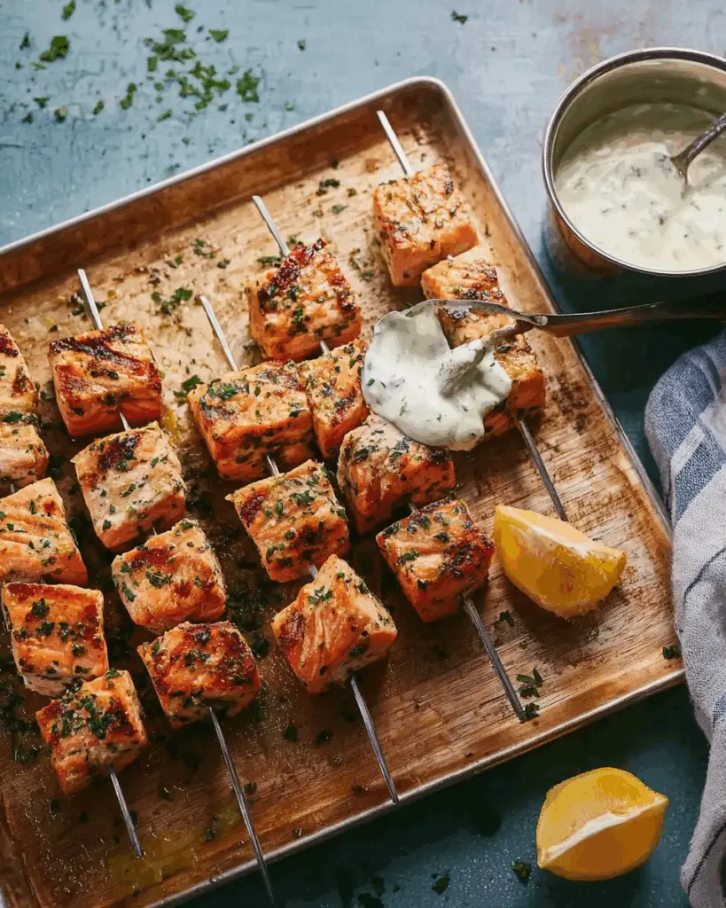 Herby Miso Grilled Salmon Skewers