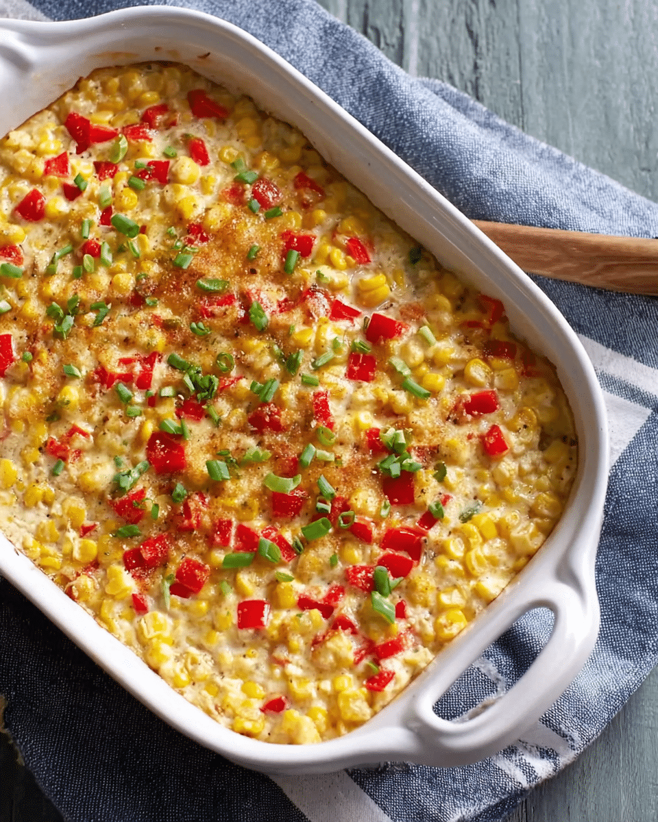 Baked Creamed Corn with Red Bell Peppers and Jalapenos