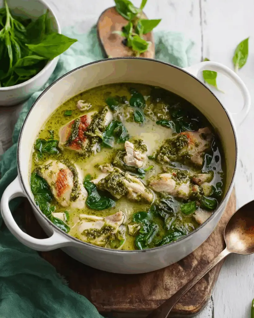 5-Ingredient Chicken Pesto Soup