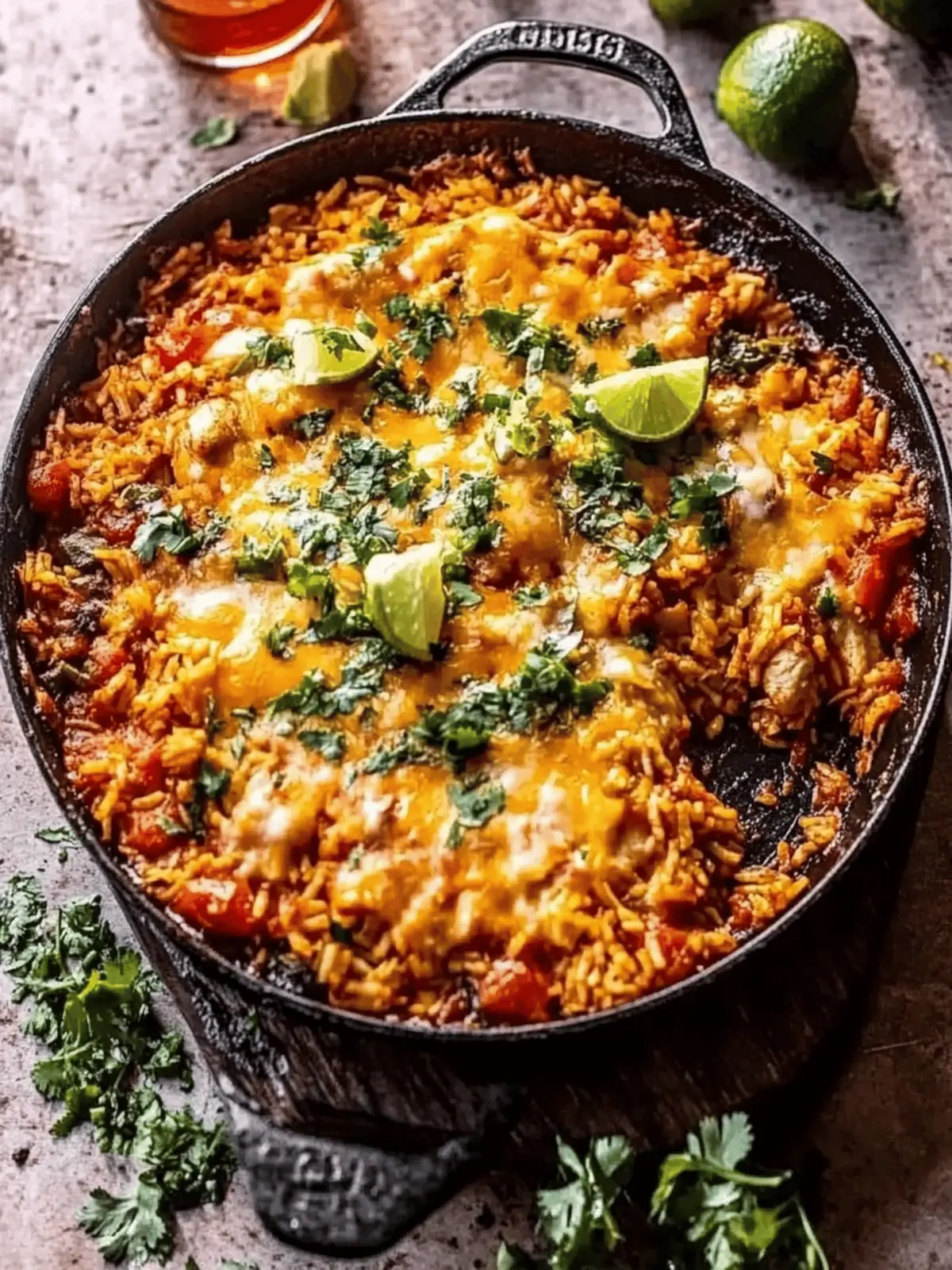 One Skillet Cheesy Salsa Chicken Rice Bake