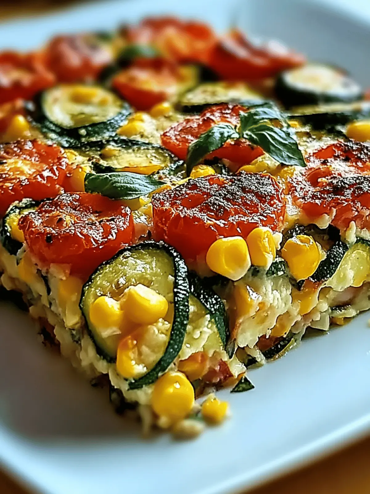 Cheesy Zucchini Corn Tomato Bake with Parmesan Crust