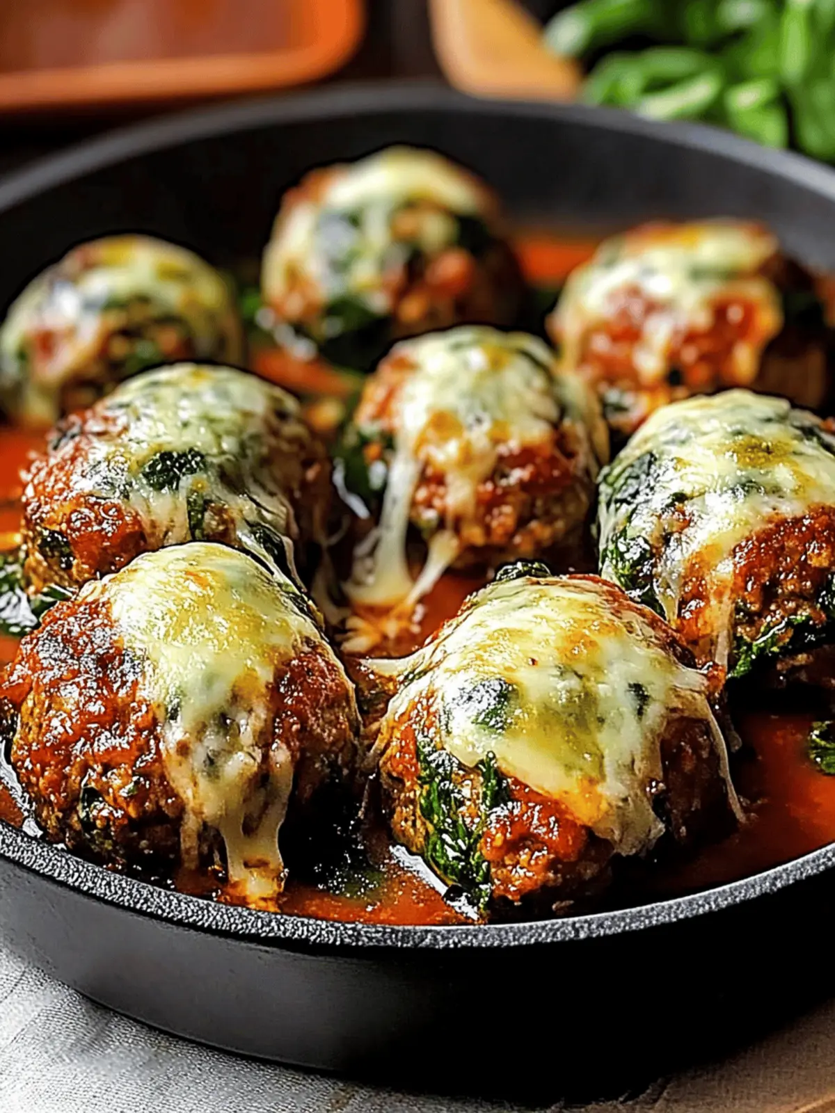 Spinach Garlic Meatballs Stuffed with Mozzarella