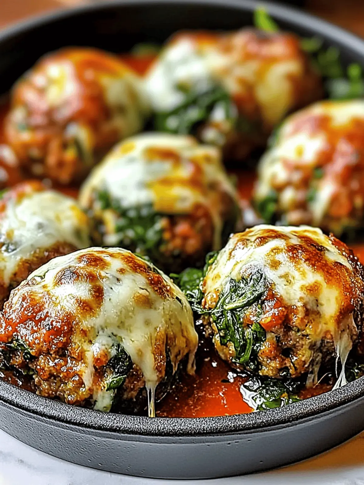 Spinach Garlic Meatballs Stuffed with Mozzarella