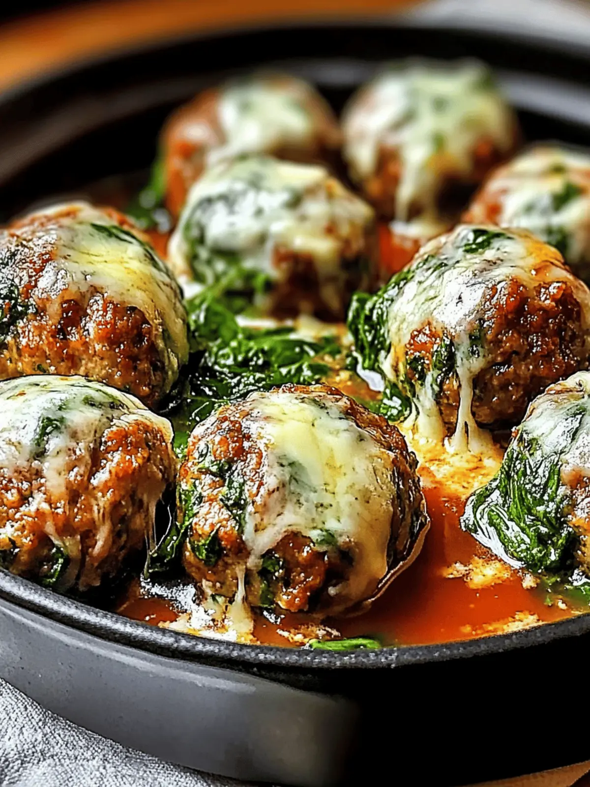 Spinach Garlic Meatballs Stuffed with Mozzarella