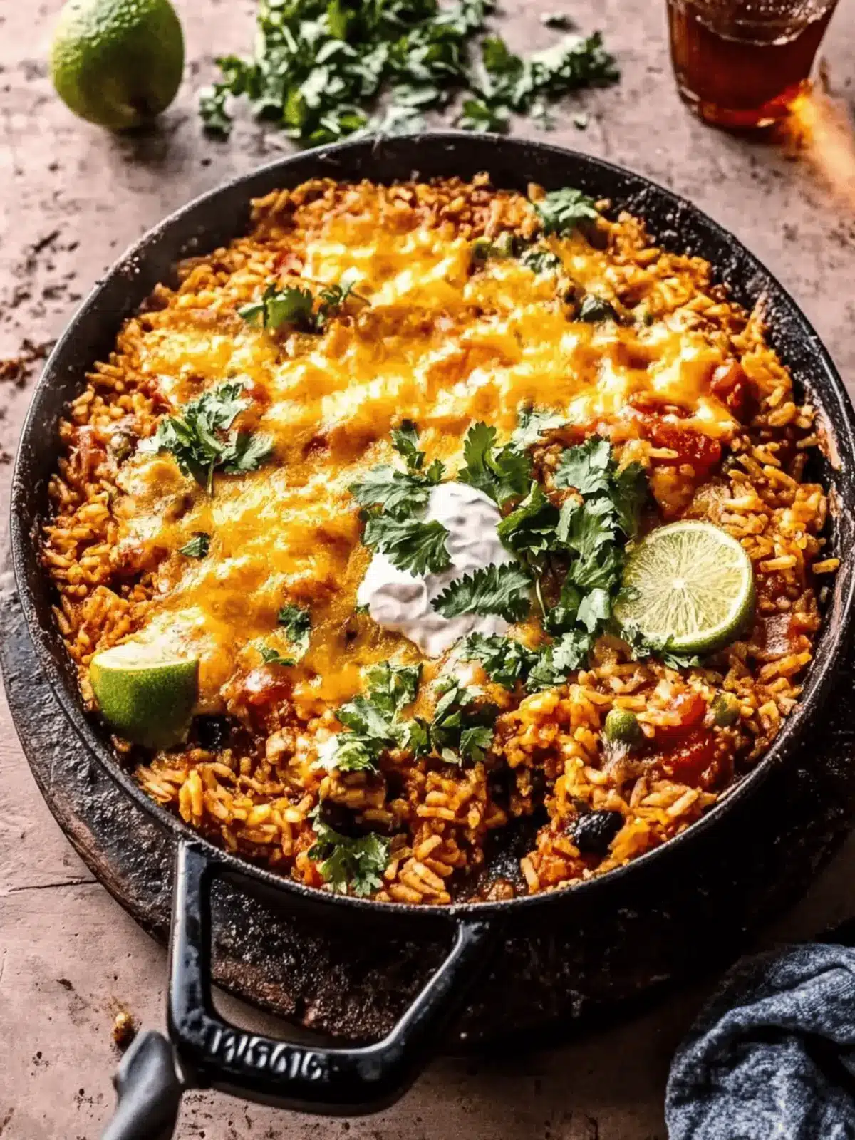 One Skillet Cheesy Salsa Chicken Rice Bake for Busy Nights