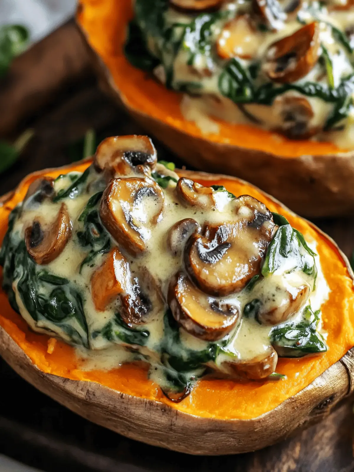 Creamy Mushroom and Spinach Stuffed Sweet Potatoes