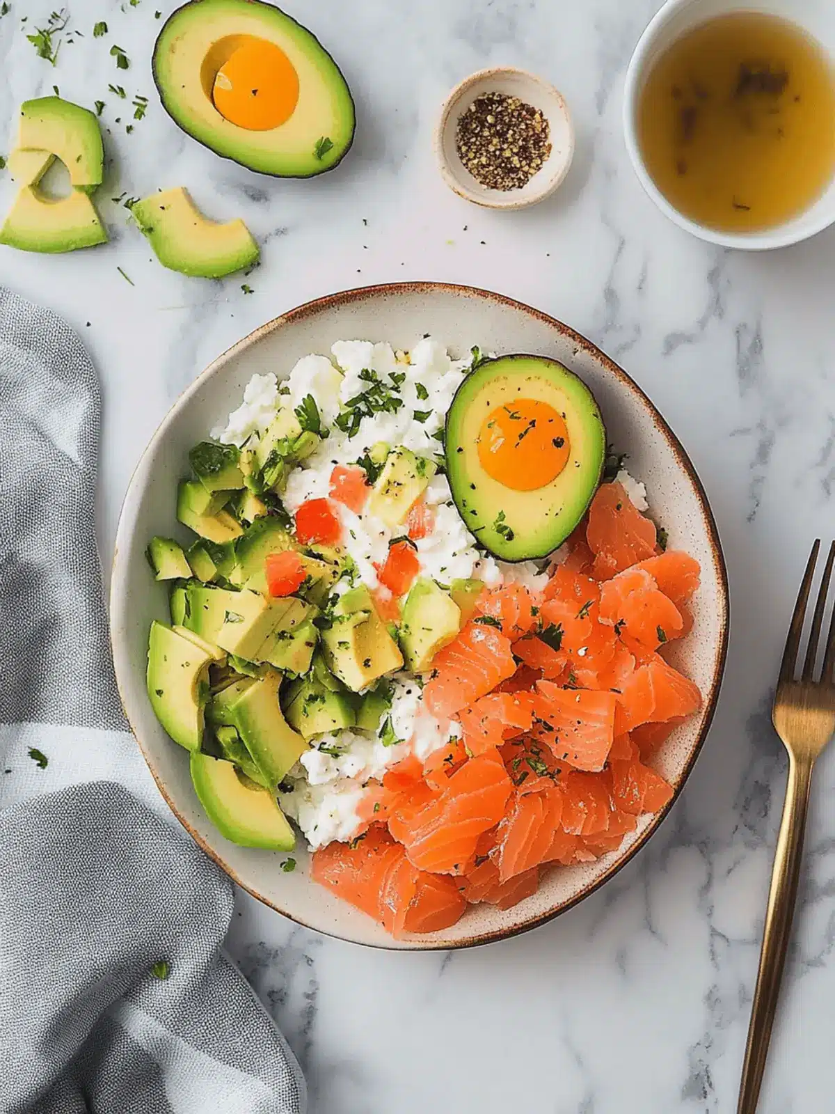Cottage Cheese Salad With Smoked Salmon & Avocado