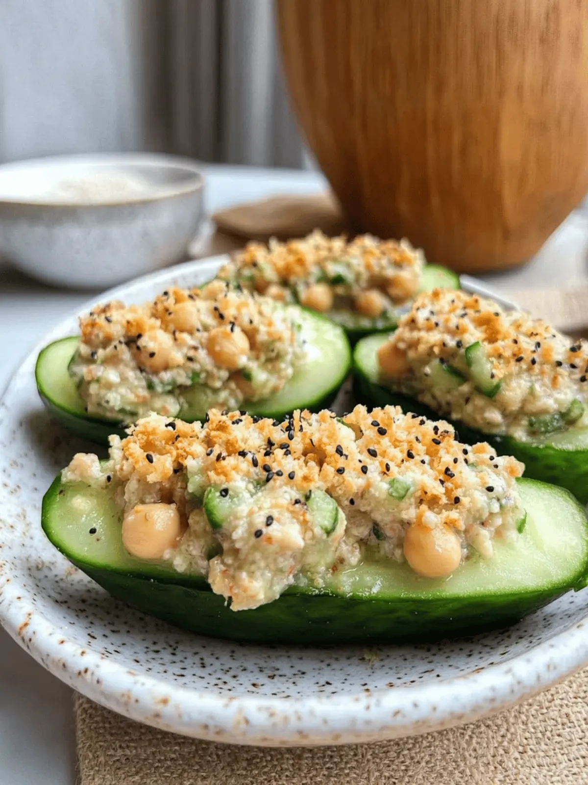 Plant Based Protein Packed Chickpea Salad Stuffed Cucumbers