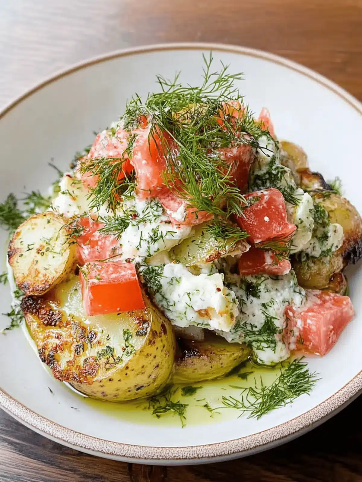 Smashed Potato Salad with Dill Vinaigrette