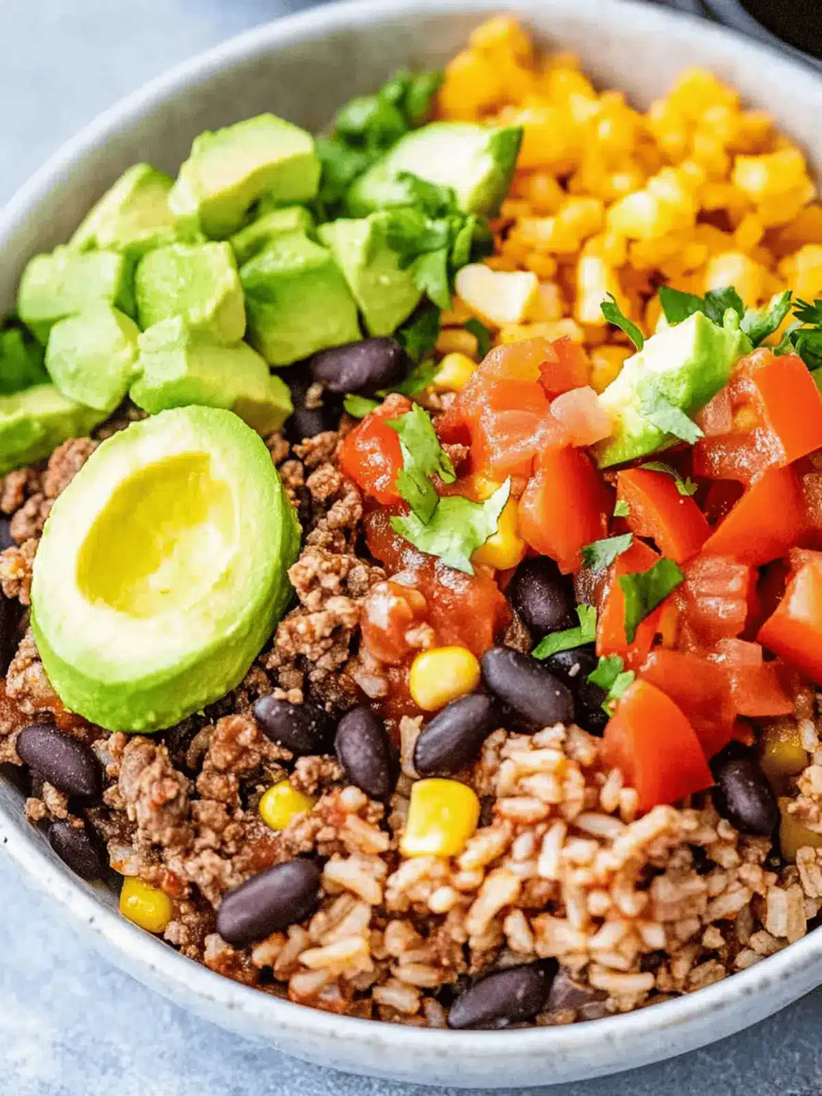 High Protein Beef Burrito Bowls with Flavorful Brown Rice