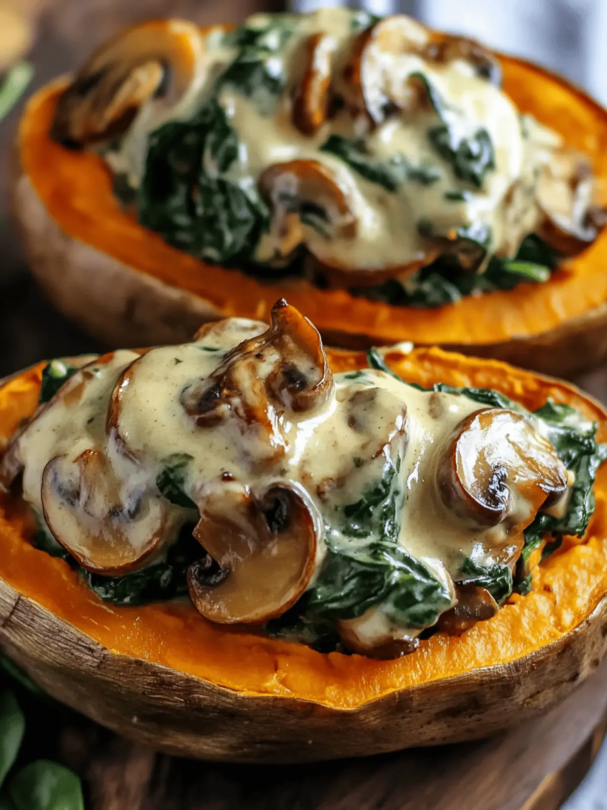 Creamy Mushroom and Spinach Stuffed Sweet Potatoes