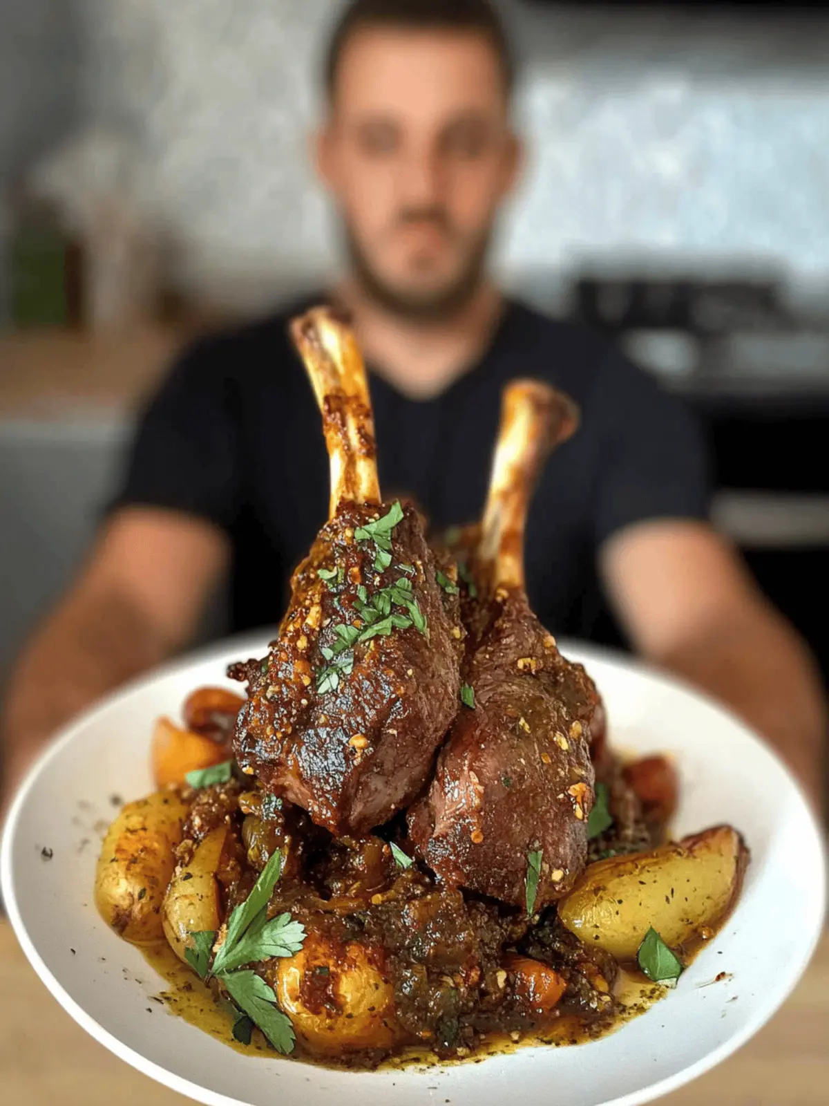 Slow Cooked Lamb Shanks Greek Style