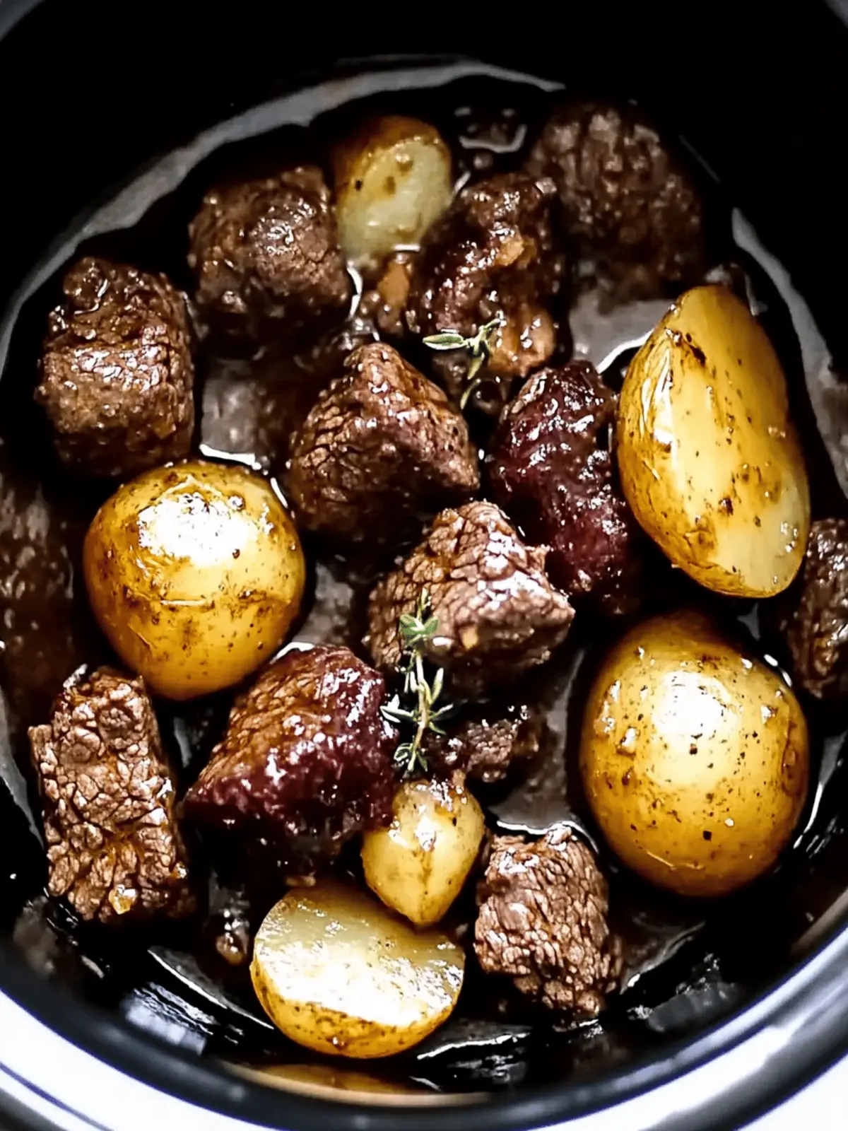 Crockpot Garlic Butter Beef Bites with Potatoes