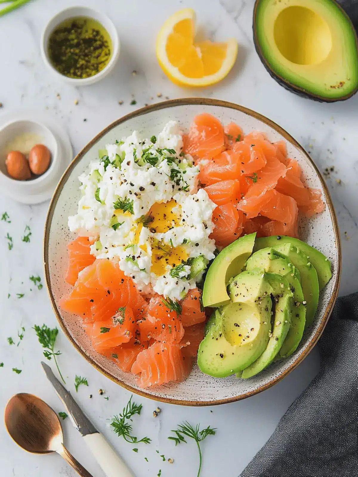 Cottage Cheese Salad With Smoked Salmon & Avocado