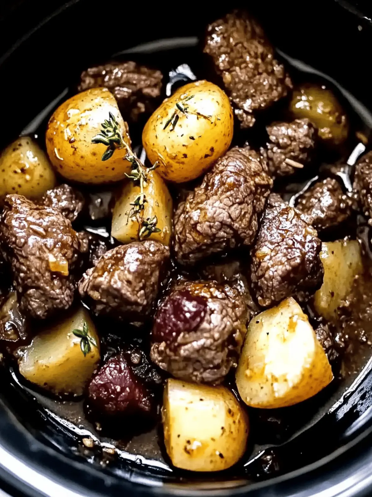 Crockpot Garlic Butter Beef Bites with Potatoes