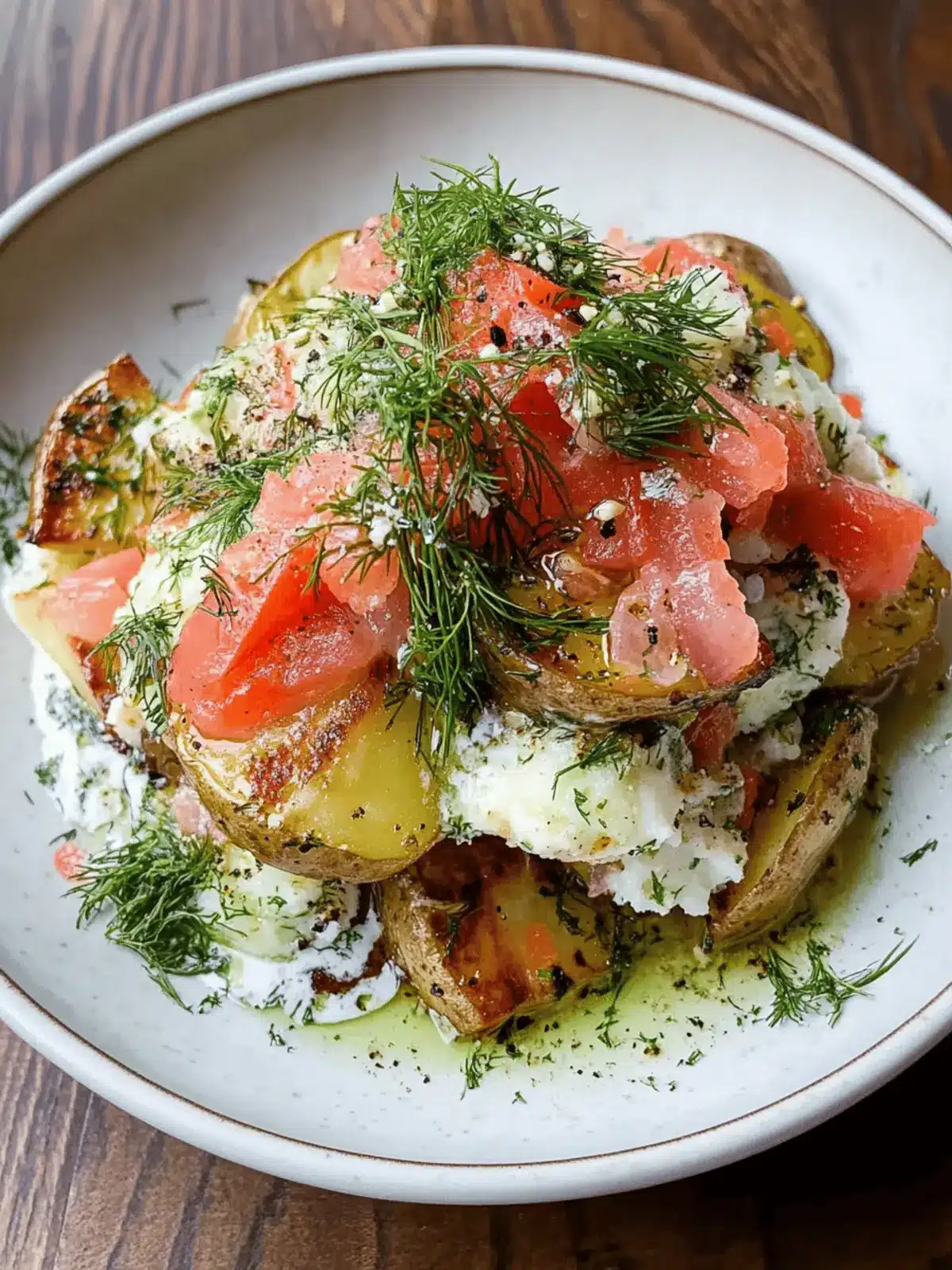Smashed Potato Salad with Dill Vinaigrette