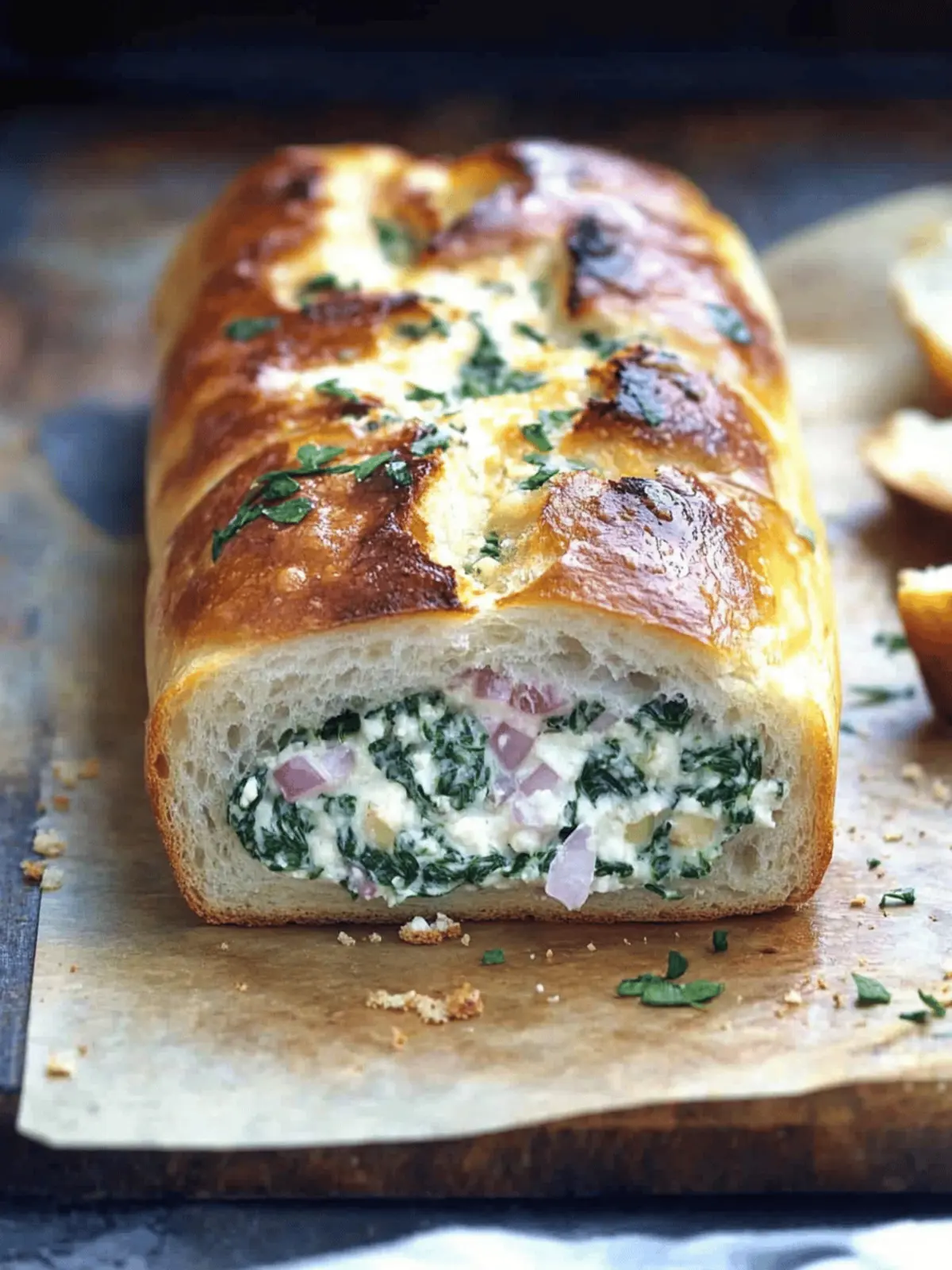 Feta Spinach Stuffed French Bread
