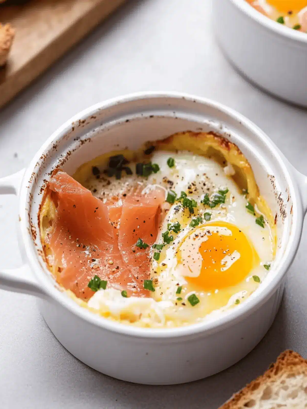 Eggs en Cocotte (Baked Eggs with Smoked Salmon)