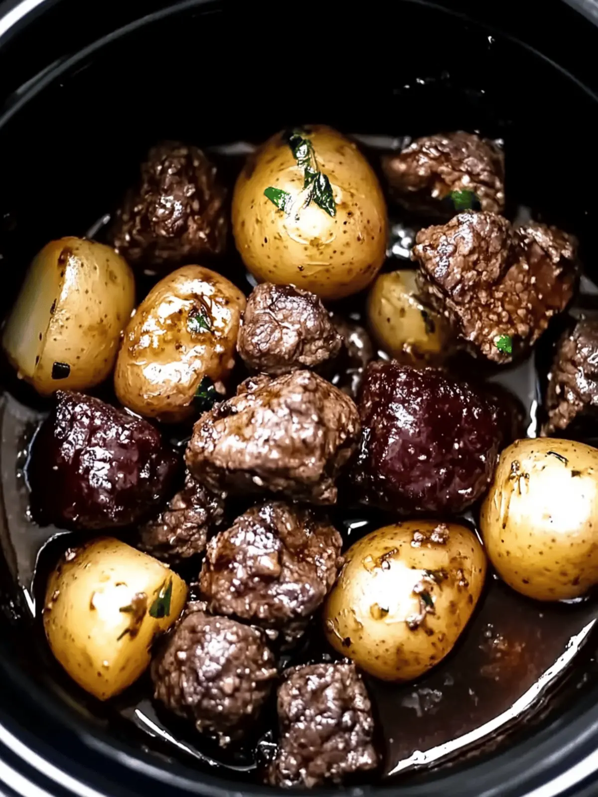 Crockpot Garlic Butter Beef Bites with Potatoes