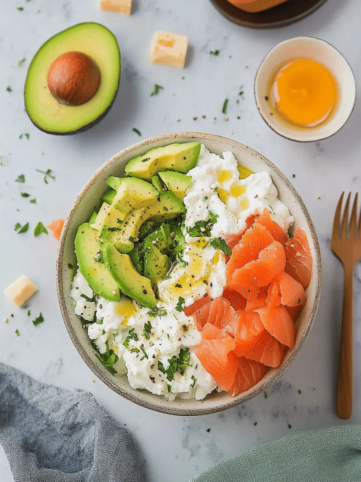 Cottage Cheese Salad With Smoked Salmon & Avocado