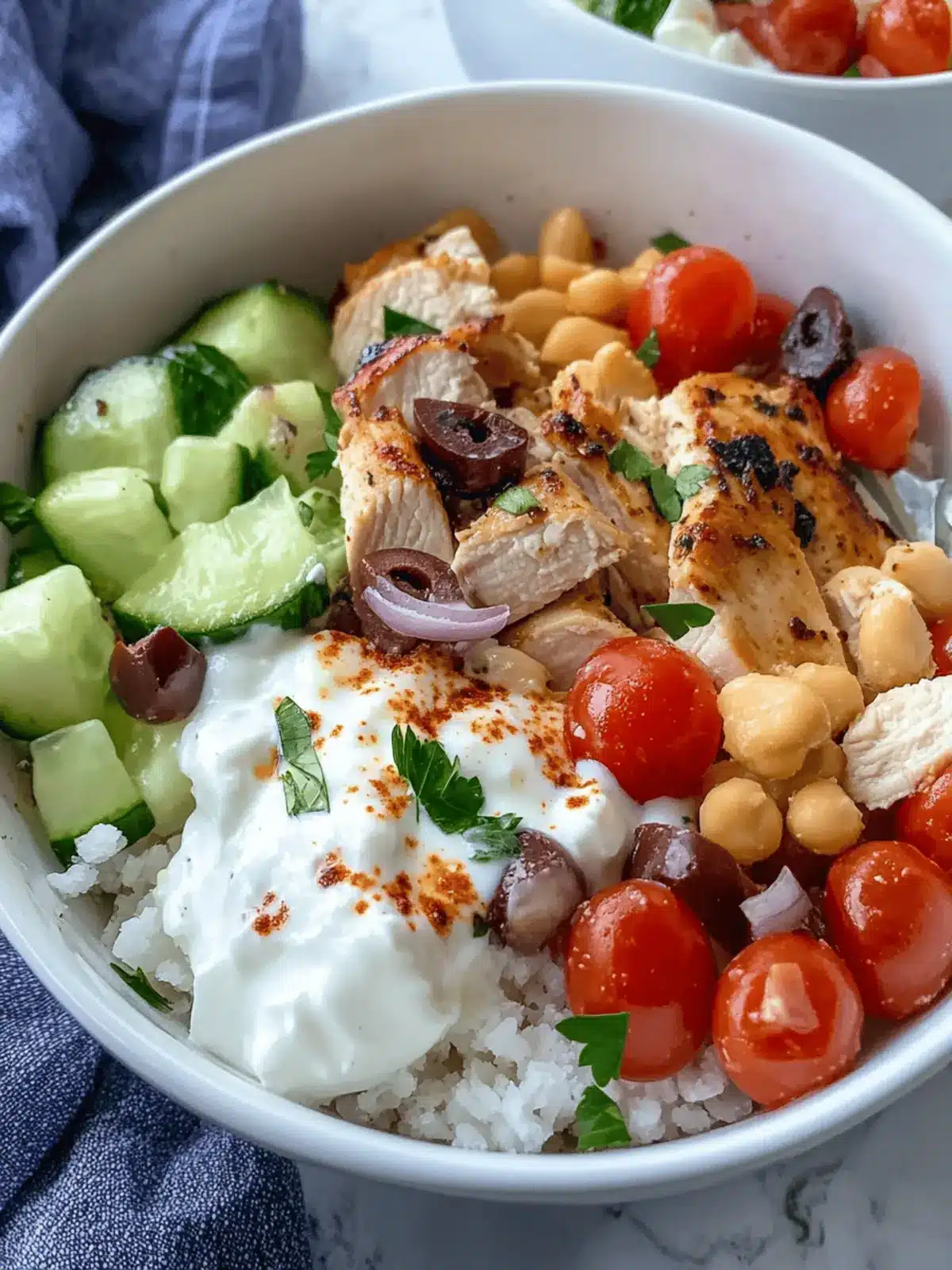 Greek Chicken Protein Bowls with Garlic Yogurt