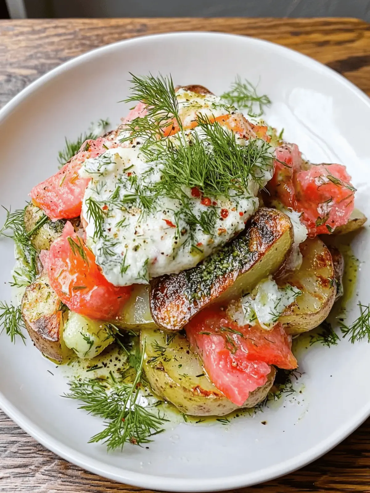 Smashed Potato Salad with Dill Vinaigrette