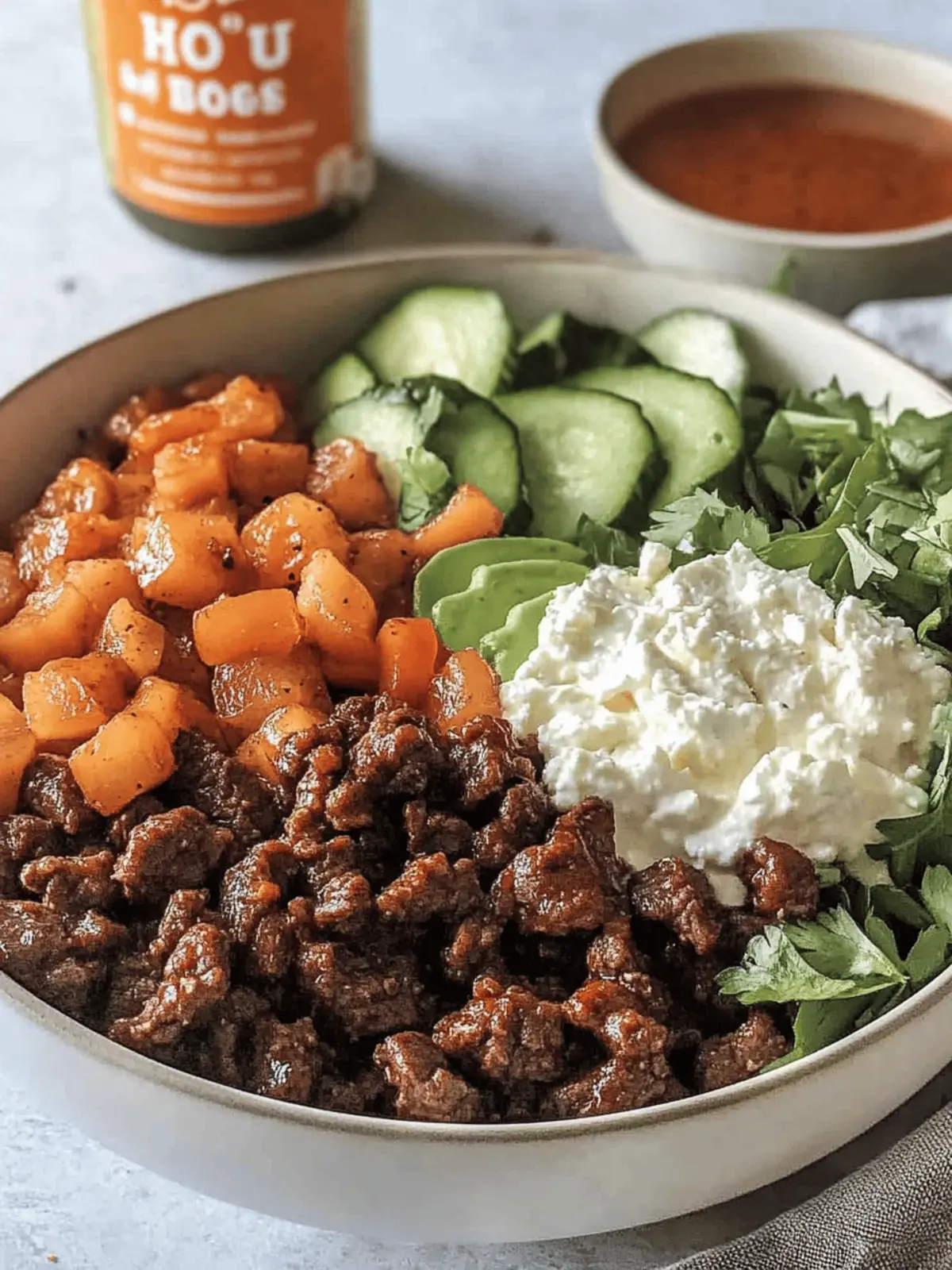 Hot Honey Beef Bowl w/Cottage Cheese